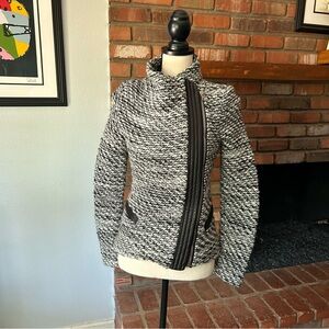 IRO Noaphina Tweed Leather Trim Moto Jacket in Black White Sz 4 US